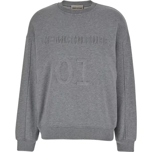 Grauer Crewneck Sweatshirt mit Logo-Print , Damen, Größe: M - Semicouture - Modalova