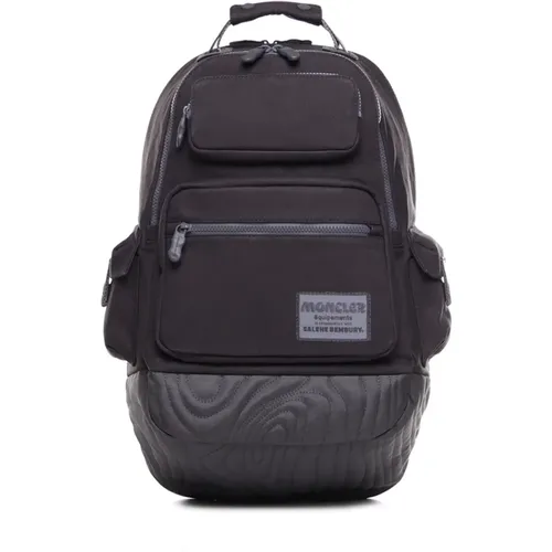 Grey Canvas Backpack with Leather Details , unisex, Sizes: ONE SIZE - Moncler - Modalova