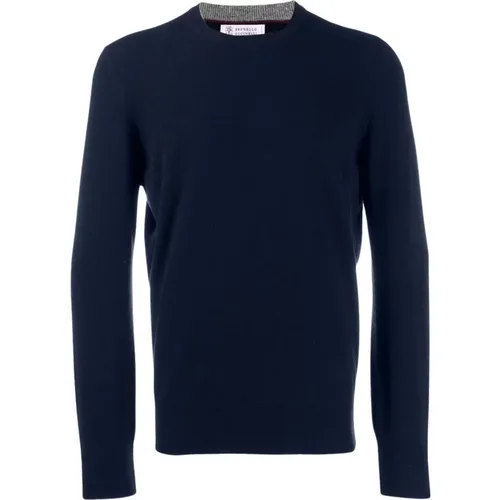 Classic Navy Cashmere Sweater for Men , male, Sizes: L, 2XL, XL, M, 3XL - BRUNELLO CUCINELLI - Modalova