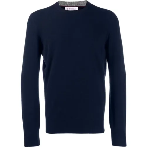 Classic Navy Cashmere Sweater for Men , male, Sizes: L, S, M - BRUNELLO CUCINELLI - Modalova