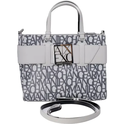 Graue Bedruckte Handtasche mit Schultergurt , Damen, Größe: ONE Size - Armani Exchange - Modalova