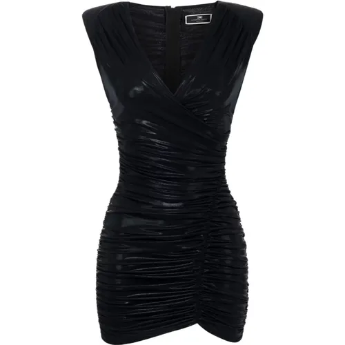Metallic Jersey Mini Dress with Structured Shoulders , female, Sizes: M - Elisabetta Franchi - Modalova