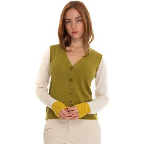 Bicolored Wool Cardigan with Button Closure , female, Sizes: S, XS, XL - Pennyblack - Modalova