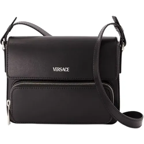 Schwarze Lederbrieftasche Am Kettengurt - Versace - Modalova