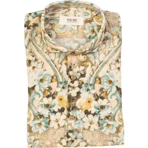 Floral French Collar Cotton Shirt , male, Sizes: M, 2XL, XL, L - YES ZEE - Modalova