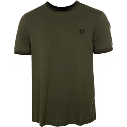 Gestreiftes T-Shirt mit Lorice-Wreath-Stickerei , Herren, Größe: XS - Fred Perry - Modalova