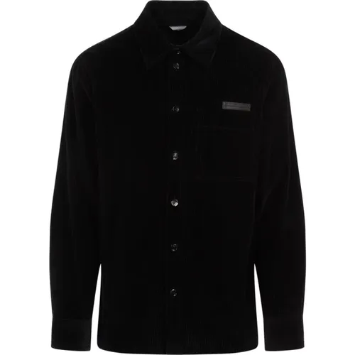 Midnight Velvet Shirt Leather Pocket , male, Sizes: M - Bottega Veneta - Modalova