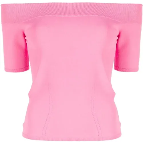 Rosa Off-Shoulder Ripp-Top , Damen, Größe: L - alexander mcqueen - Modalova