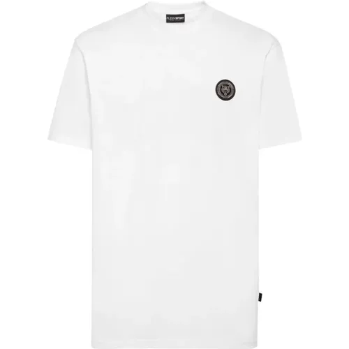 Herren Baumwoll T-Shirt mit Kunststoff-Plakette , Herren, Größe: L - Plein Sport - Modalova