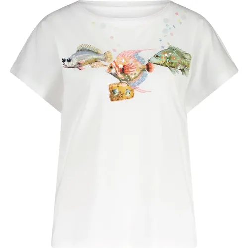 T-Shirt mit verspieltem Fischprint , Damen, Größe: S - Marc Cain - Modalova