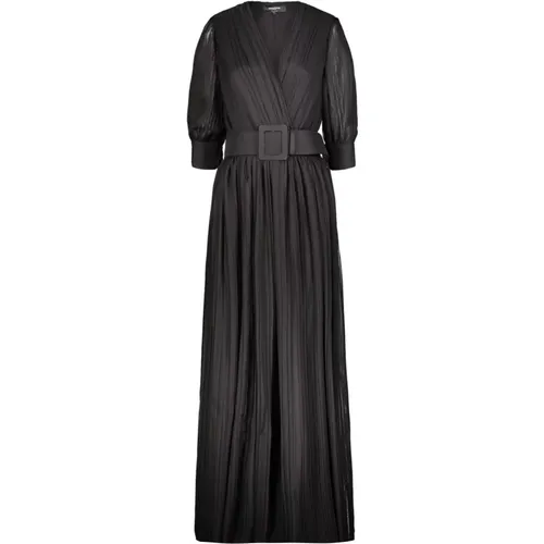 Chiffon Pleated Long Dress with Belt , female, Sizes: S, XS - Rochas - Modalova