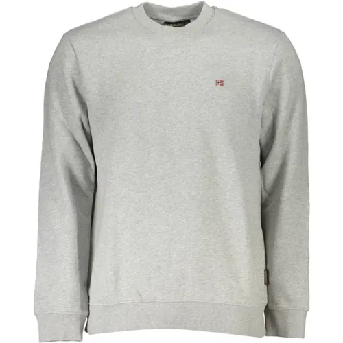 Graues Fleece-Sweatshirt mit Stickerei , Herren, Größe: S - Napapijri - Modalova