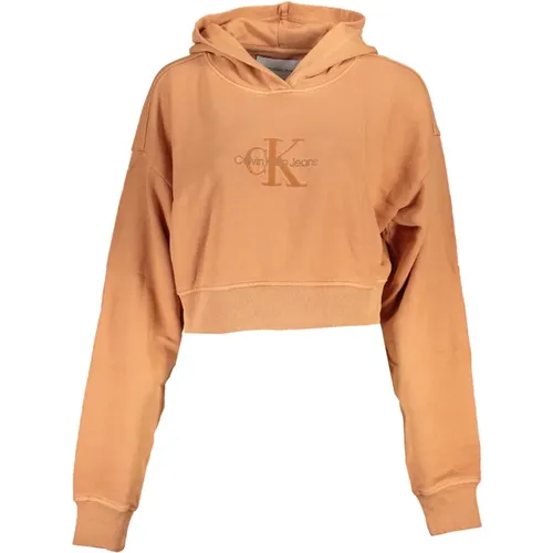 Oranger Hoodie mit langen Ärmeln und gesticktem Logo , Damen, Größe: XS - Calvin Klein - Modalova