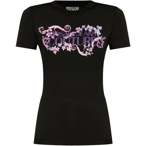 Schwarze T-Shirts und Polos ***cv , Damen, Größe: L - Versace Jeans Couture - Modalova