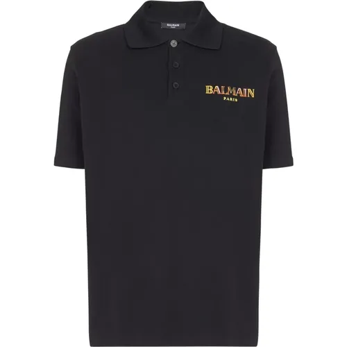 Pooshirt aus Baumwoe mit Bamain Vintage-Stickerei , Herren, Größe: 2XL - Balmain - Modalova