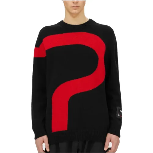 Schwarz/rote Feinstrickpullover mit Logo , Herren, Größe: S - MSGM - Modalova