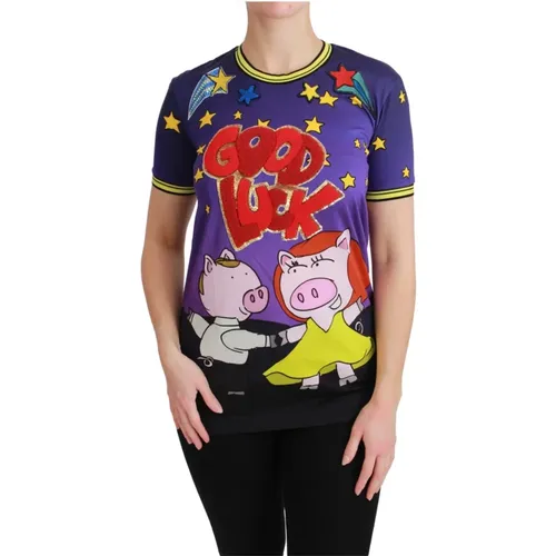 Lila Jahr des Schweins Baumwoll T-Shirt - Dolce & Gabbana - Modalova