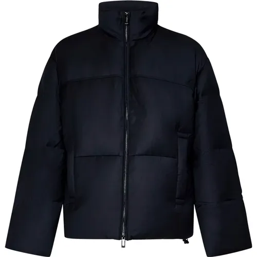 Blauer Steppmantel mit Stehkragen , Damen, Größe: 2XL - Emporio Armani - Modalova