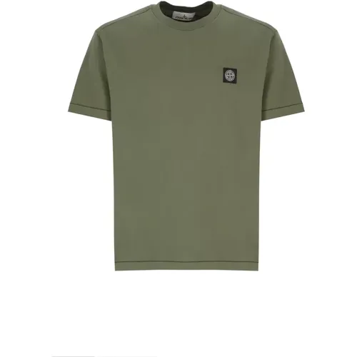 Grünes Baumwoll-T-Shirt mit Logo , Herren, Größe: 2XL - Stone Island - Modalova