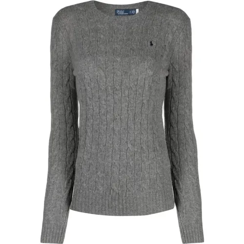 Grauer Crewneck Pullover mit Besticktem Pony , Damen, Größe: M - Polo Ralph Lauren - Modalova