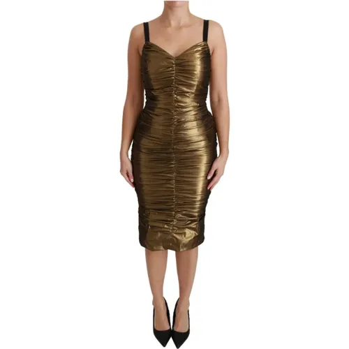 Gold Metallic Stretch Bodycon Rüschenkleid - Dolce & Gabbana - Modalova