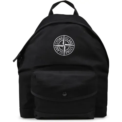 Kinder Schwarzer Baumwollrucksack mit Reißverschluss - Stone Island - Modalova