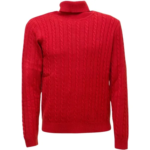 Dunkelroter Kabelstrick Rollkragenpullover , Damen, Größe: XL - Sun68 - Modalova