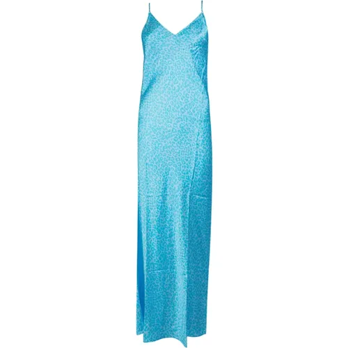 Zebra Satin Slip Kleid Hellblau , Damen, Größe: L - MC2 Saint Barth - Modalova