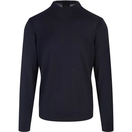 Weicher Blauer Pullover Gerade Passform Rundhalsausschnitt - Hugo Boss - Modalova