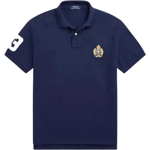 Dunkelblaues Poloshirt Custom Slim Fit , Herren, Größe: S - Ralph Lauren - Modalova