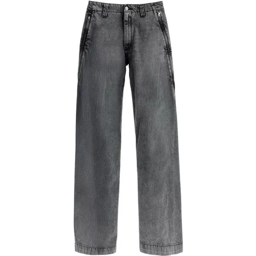 Schwarze Denim Gerades Jeans Große Taschen , Herren, Größe: M - MM6 Maison Margiela - Modalova