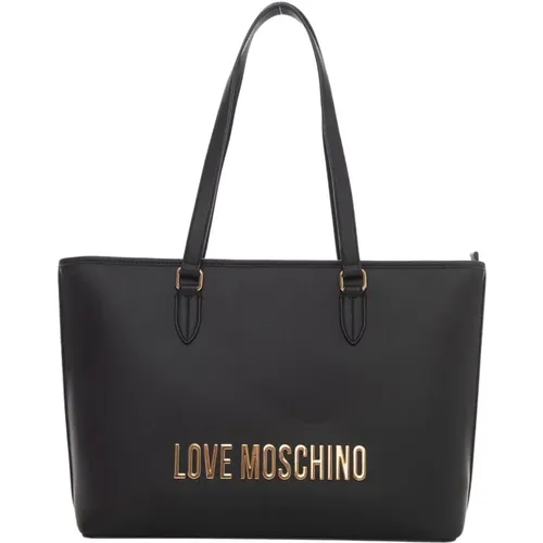 Logo Shopper Bag with Zip Fastening , female, Sizes: ONE SIZE - Love Moschino - Modalova