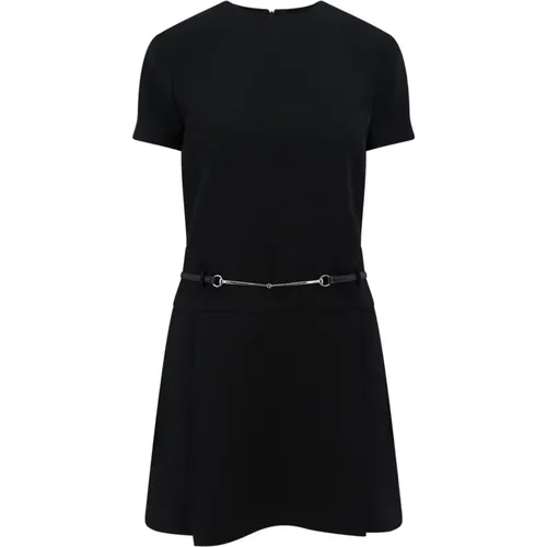 Silk Wool Dress with Short Sleeve , female, Sizes: L, S - Gucci - Modalova