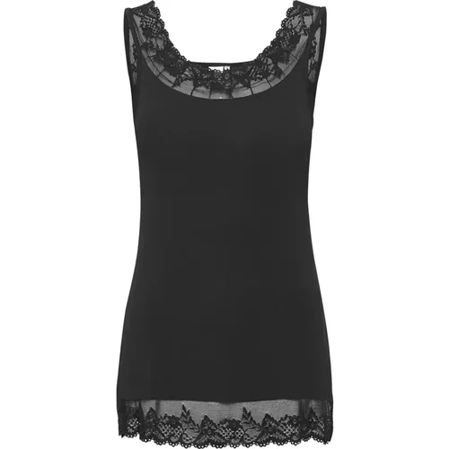 Feminines Spitzen-Detail Top Schwarz , Damen, Größe: L - Cream - Modalova