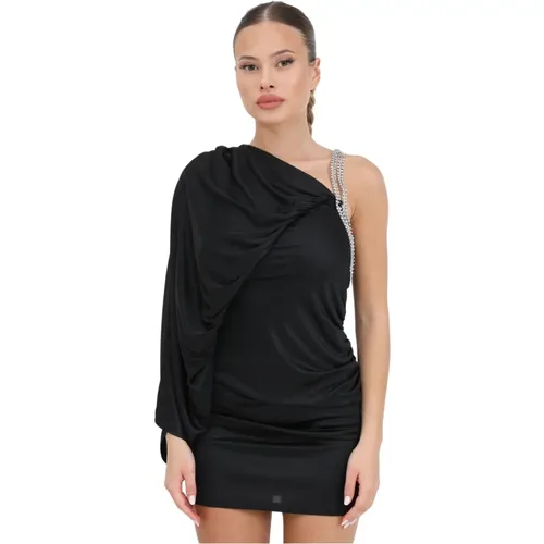 Schwarzes One-Shoulder Kleid mit Schmuckdetail , Damen, Größe: XS - Simona Corsellini - Modalova