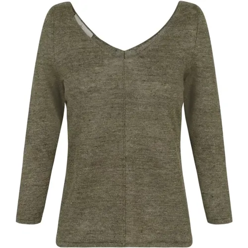 Grüner Melange Leinen Jersey Top , Damen, Größe: M - Cortana - Modalova