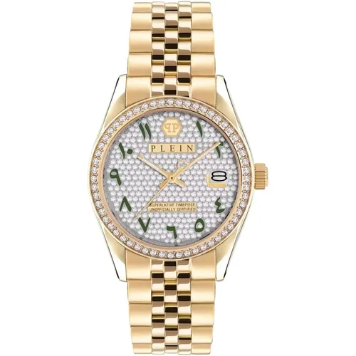 Superlative Date Gold Watch with Strass Stones , female, Sizes: ONE SIZE - Philipp Plein - Modalova