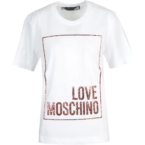 Baumwoll T-Shirt mit Stilvollem Design , Damen, Größe: M - Love Moschino - Modalova