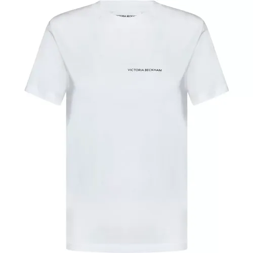 Schickes Weißes T-Shirt mit Schwarzem Logo , Damen, Größe: L - Victoria Beckham - Modalova