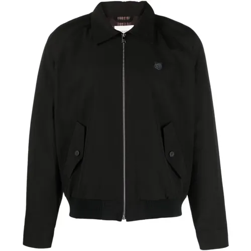 Schwarze Jacke mit Fuchsmotiv , Herren, Größe: M - Maison Kitsuné - Modalova