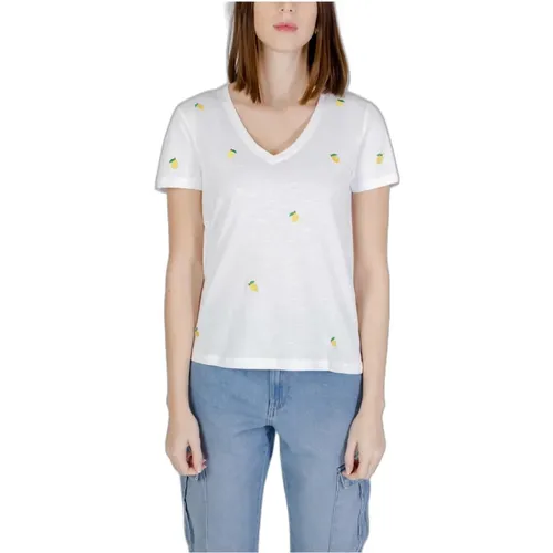 Printed V-Neck Cotton T-Shirt , female, Sizes: S, XS, L, M - Only - Modalova