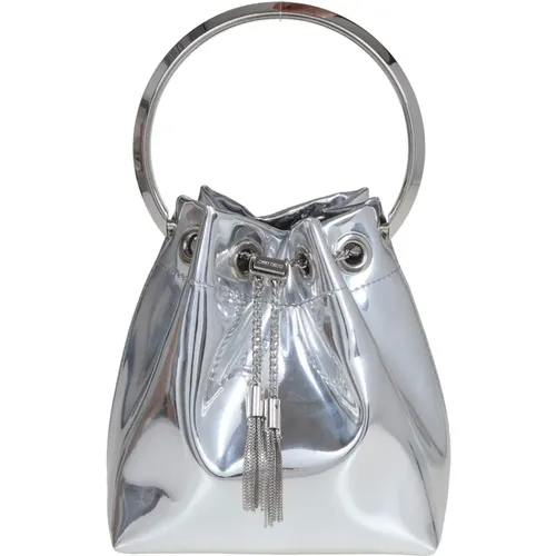 Silver Metallic Leather Bucket Handbag , female, Sizes: ONE SIZE - Jimmy Choo - Modalova