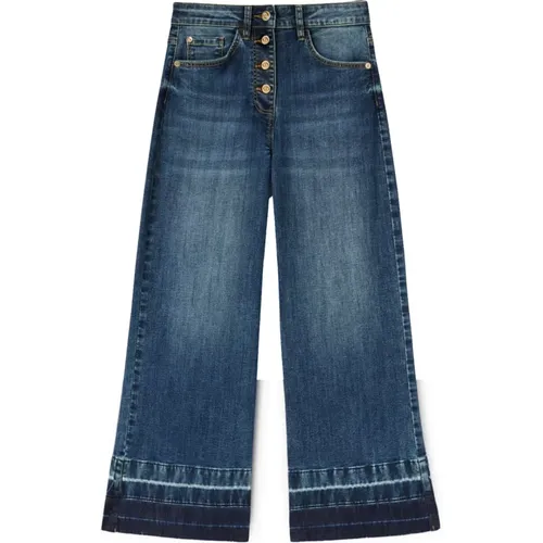 Cropped Denim Jeans mit Fransigem Motiv , Damen, Größe: XS - Motivi - Modalova