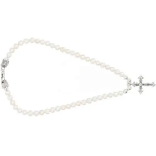 Silver Cross Pendant Necklace with Freshwater Pearls , male, Sizes: ONE SIZE - Emanuele Bicocchi - Modalova