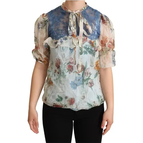 Blumen Ascot Kragen Bluse Top - Dolce & Gabbana - Modalova