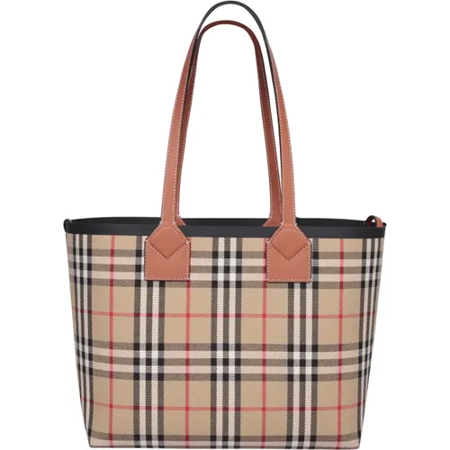 Cotton-Leather Bag with Check Motif , female, Sizes: ONE SIZE - Burberry - Modalova