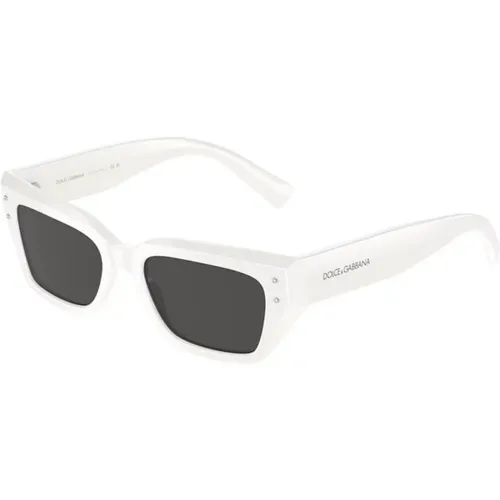 Weiße Rahmen Dunkelgraue Linse Sonnenbrille , unisex, Größe: 52 MM - Dolce & Gabbana - Modalova