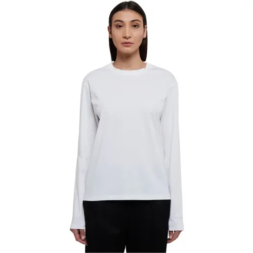 Weißes Langarm T-Shirt aus Baumwolle mit Rundhalsausschnitt,Weiße Baumwoll-T-Shirt mit Rundhalsausschnitt und Langen Ärmeln - Jil Sander - Modalova
