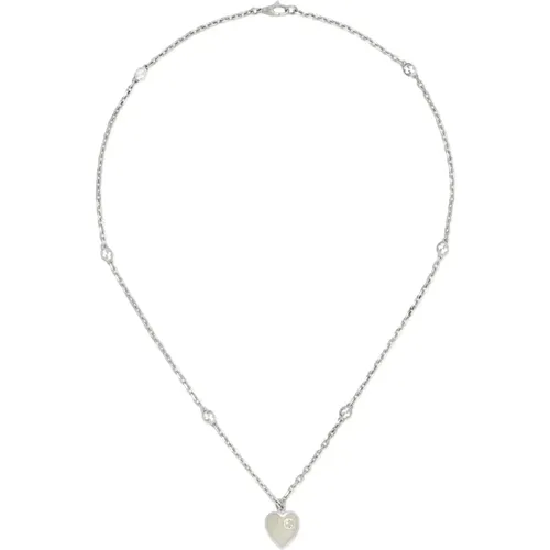 Silbernes Halskette mit Emaille-Herzanhänger , Damen, Größe: ONE Size - Gucci - Modalova