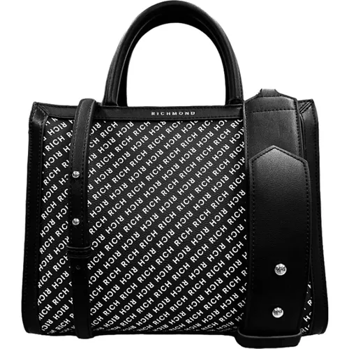 Schwarze Lederhandtasche mit goldenen Details - Richmond - Modalova